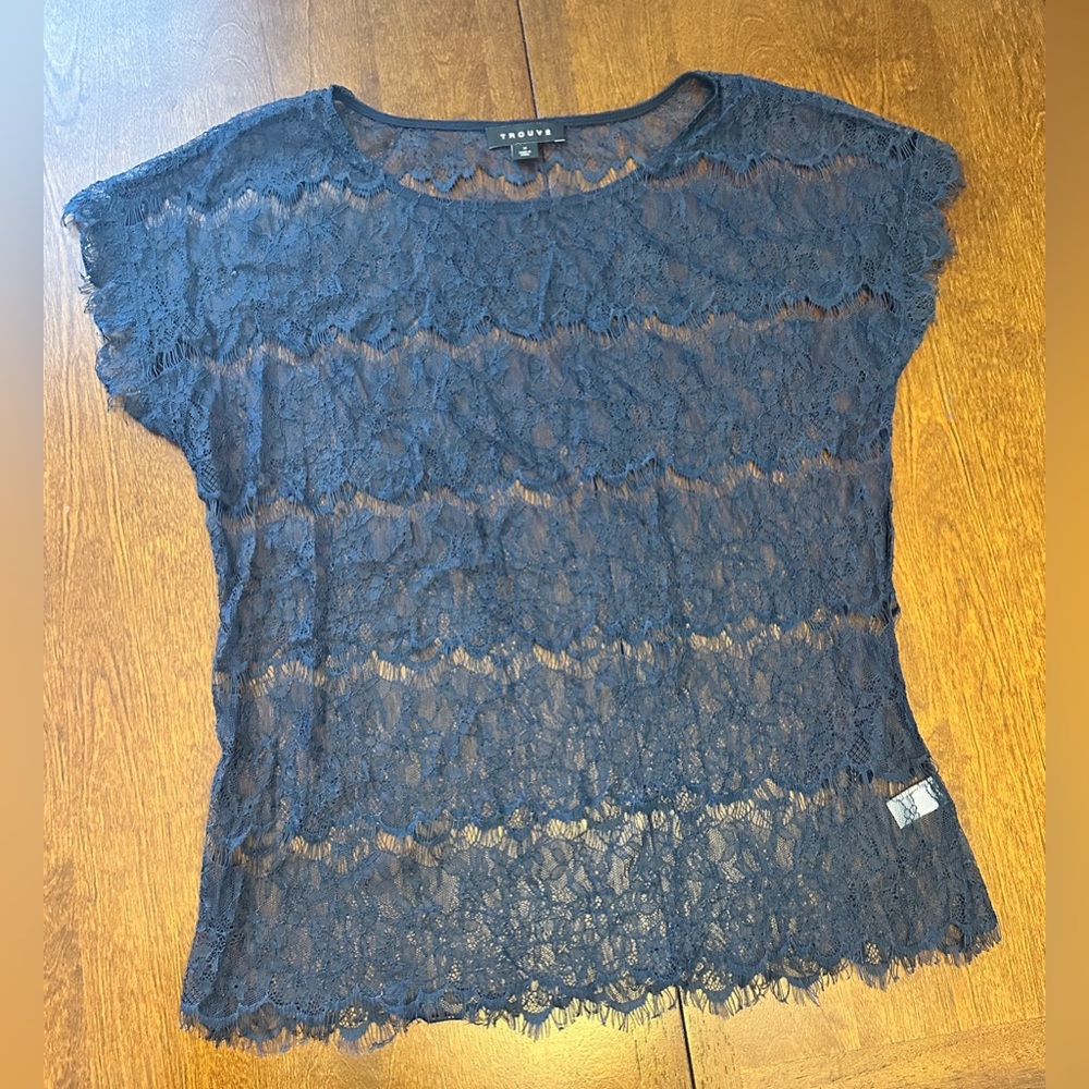 Trouve Navy Lace Blouse